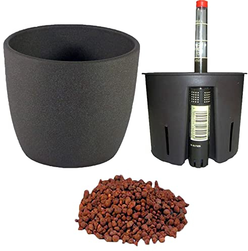 happy nature Set4 4 teilig für Hydrokultur Blumentopf Keramik Mallorca 11/09 anthrazit Ø 12,5 cm H 12 cm mit Blähton