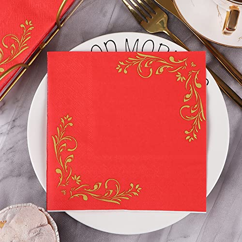 100Pcs Geburtstagsfeier Papierservietten,Helles Rotes Chinesisches Muster Abstrakte Kunst,2-Lagiges Papier-Party-Servietten Servietten 33 Cmx33 Cm Ideal Für Decoupage Crafting Für Brautdusche,T