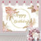Toile de fond bohème « Happy Birthday » pour filles - Motif floral et pois dorés - En vinyle - Décoration de fête - Bannière de gâteau - Fournitures de table - 180 x 120 cm