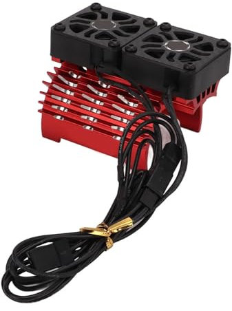 1/8 Remote Control Car Dual Fan Motor Heatsink, 8.4V 27000RPM Max Speed RC Car Motor Cooling Fan 40-42mm/1.6-1.7in Brushless Motor Cooling Fan Dual Motor Heatsink for 1/8 RC Car (Red)