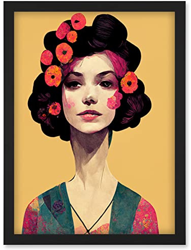 Doppelganger33 LTD Elegant Vintage Boho Portrait Floral Hair Woman Artwork Framed Wall Art Print A4