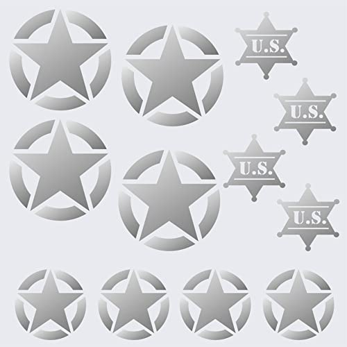 Pimastickerslab Set mit 12 Aufklebern, Militärstern, Sheriff, Sponsor, Geländewagen, 4 x 4 Racing, Auto, Tablet Tuning, Art. 1755 (090 Silber)
