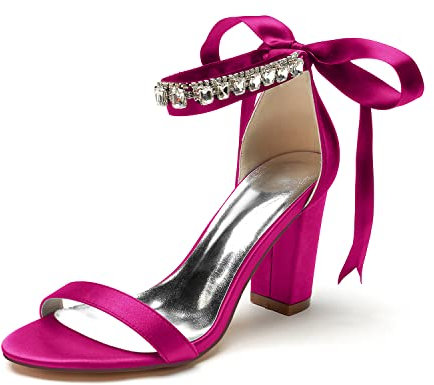 Donne Open Toe Sandali da sposa Bloccare Tacco grosso Scarpe Abito da sposa Cinturino alla caviglia Partito Sera Damigella d'onore Scarpe, Fucsia, 42 EU