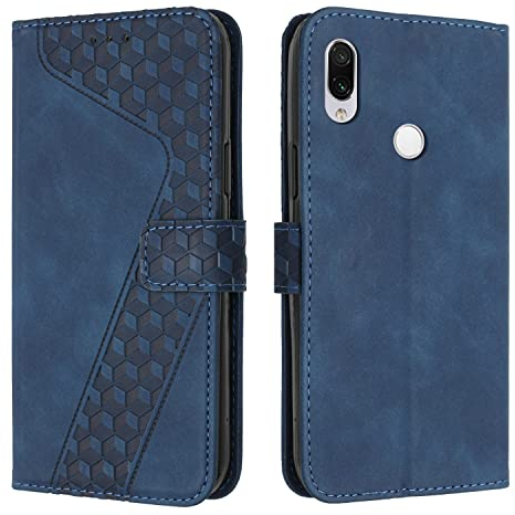 OKZone Kompatibel mit Xiaomi Redmi 7/Xiaomi Redmi Y3 Hülle, PU Leder Handyhülle Tasche Wallet Schutzhülle Flip Cover Klappbar Stoßfeste Brieftasche Etui mit Magnet Kartenfach TPU Lederhülle (Blau)
