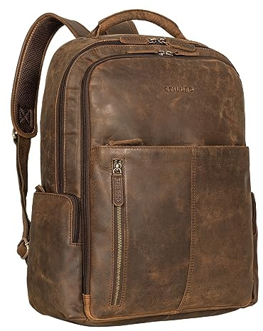STILORD Sherlock Laptoprucksack Damen und Herren 17 Zoll Leder ideal als Studenten Rucksack Leder Cityrucksack groß Messenger Rucksack Retro und Lederrucksack Echtleder Farbe:Zamora - braun