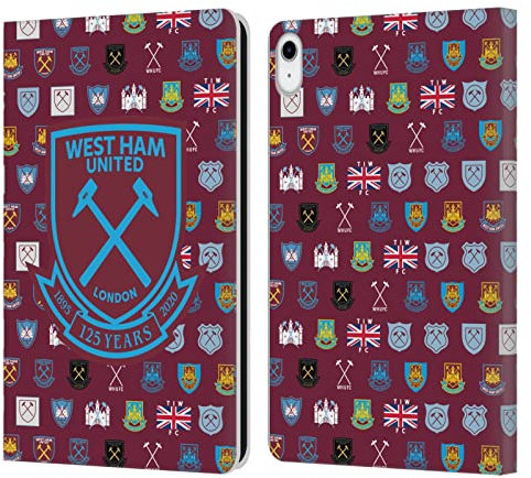 Head Case Designs Licenciado Oficialmente West Ham United FC Patrón 5 Historia de Crest Carcasa de Cuero Tipo Libro Compatible con Apple iPad 10.9 (2022)