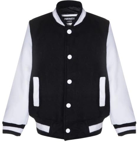 Kids Varsity Black Bomber College Leather Sleeve Jacket