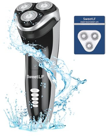 SweetLF Maquina de Afeitar Hombre (Mas 3 uds. Cuchillas de Respuesto + 1 Cargador Español), Afeitadora Electrica Barba con Pantalla LED, IPX7 Resistente al agua, Recortador de Precisión, SWS7105