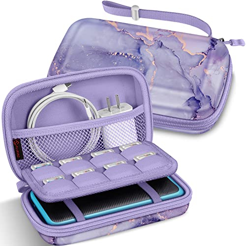 FINTIE Tasche für Nintendo 2/3 DS XL, Nintendo 3DS / LL Konsole - Tragetasche Aufbewahrungstasche Transporttasche mit Spielkartenhaltern und Haltegurt, Lila Marmor