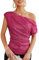 GRACE KARIN Damen Glitter Party Oberteil Elegant Schrägkragen Pailletten Shirt Cocktail Bluse, Farbe: Rosarot, Größe: L