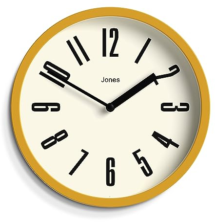 JONES CLOCKS® Hot Tub wanduhr | Kleine Retro runde Uhr | 20cm | Senfgelb | Leicht lesbare Zahlen | Ideal für küche, büro, kinderzimmer, großen oder kleinen Raum