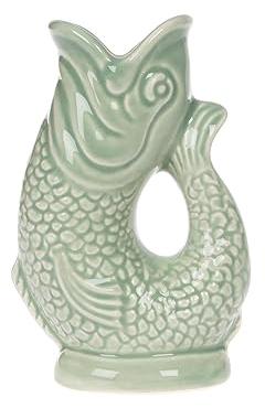 Gurgly Cute Sage Green Glug Jug Mini 10cm 50 ml – Tiny Fish Water Jug, Decorative Fish Vase, Ornament or Shot Glass