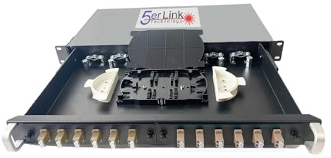 24 Strand 1U Fiber Optic Cable Rack Mount Enclosure with 12 LC Duplex Couplers for 19 Racks or Cabinets | Includes Splice Tray and Fusion Splice Sleeves 60mm Long | Fiber Optic Box (LC OM1)