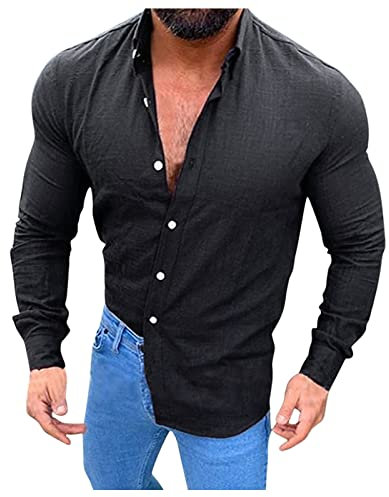 Chemise pour homme en fibre de bambou respectueuse de l'environnement - Élastique - Coupe ajustée - Pour les loisirs - Manches longues - Coupe droite - Chemise de loisirs en coton - Chemise en lin -