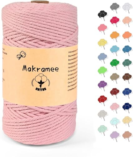 Uvolo 3mm x 200m Makramee Garn, Baumwollgarn, Macrame Kordel für Basteln, Pflanzenbügel-Rosa