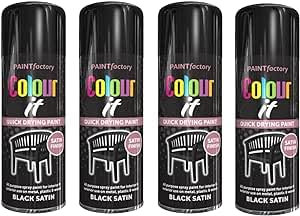SDMAX Quick Drying Black Aerosol, Satin Black Spray Paint, Multipurpose Black Satin Paint for Wood, Metal, Indoor & Outdoor Surfaces (250 ml) (4 Pcs)