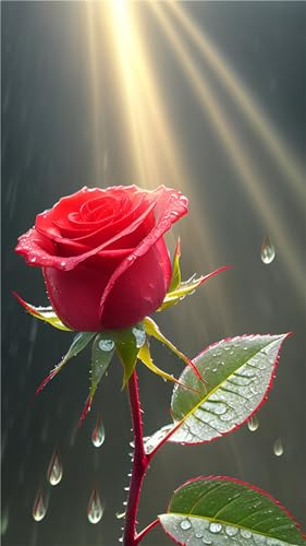 Neu 5D DIY Groß Full Drill Diamond Painting Rote Rosenblüte, Square Strass Kristall Kreuzstich Leinwand Painting nach Zahlen für Kinder Erwachsene Set Mosaic für Home Wand Décor Geschenk 80x140cm V282