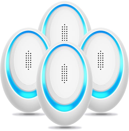 Anti Moustique Ultrason Prise, Ultrason Souris Mouche 4 Paquets, Appareil Repulsif Souris Efficace pour Repousser Les Rats, Les araignées, Les moustiques, Les Souris, Les cafards Bla