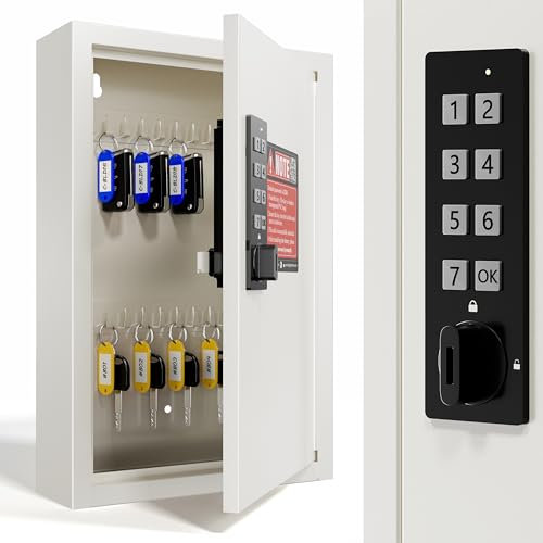 Grimtron 40 Keys Electronic Key Boxes Wall Mounted, Private/Public/Password Hiding Mode Key Lock Box with Code for Key Safe
