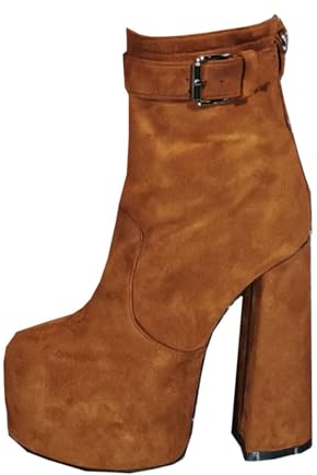 BaKume tacchi donna Tacchi Alti 15 Cm Stivali Corti da Donna Grossi con Fondo Spesso Marrone,Brown-42