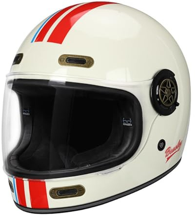 Caikbms Vintage Integral Motorradhelm, Retro Stil Fiberglas Helm Mit Visier, ECE Zertifizierung B,Medium