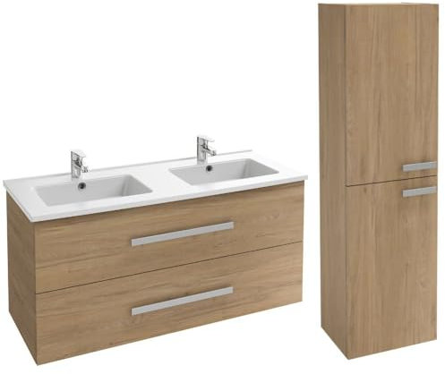 Jacob Delafon Meuble Double Vasque 120 cm Ola up + Colonne de Salle de Bain chêne