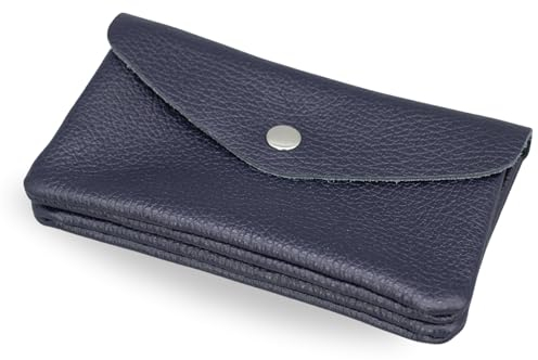 Brise Art Geldbörse Damen Leder Midi Handgemachte Portemonnaie Damen Geldbeutel 2 Fächer Stylisch Verschließbar mit Druckknopf und Zipper Made in Italy (Navyblau)