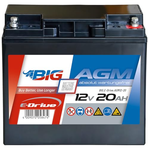 BIG E-Drive AGM Traktionsbatterie 12V 20Ah: Ideal für Rehatechnik, E-Scooter, Außenborder, Hebebühnen, Fördertechnik, Aufzüge, Robotik, FTS, Industrie, DC-Stromversorgung