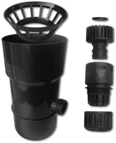 Regenwassersammler aus PVC für Regenrinne, Durchmesser 100 mm, mit ABS-Anschlüssen (grau/schwarz) D-Work