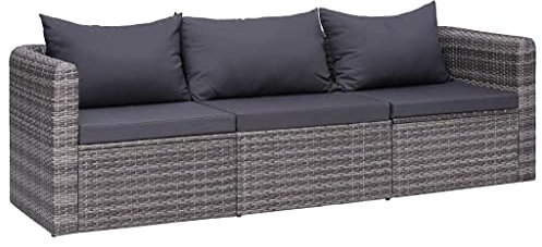 BUKSCYJS Sofas,Gartensofas,Schlafsofas,Gartenmöbel,3-TLG. Garten-Sofagarnitur mit Kissen Grau Poly Rattan für Hinterhöfe, Terrassen, Pools, Balkone, Veranden oder Gärten