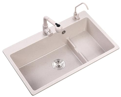 Fregadero De Cocina Fregaderos De Barra De Cocina Fregadero De Piedra De Cuarzo Fregadero Bajo Montaje Resistencia A Altas Temperaturas Sin Decoloración Fregadero De Cocina Doble,760X470Mm