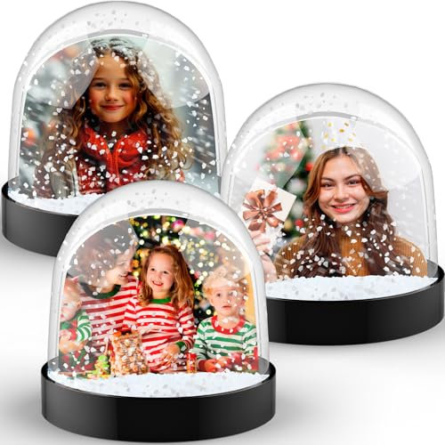 Weihnachts-Foto-Schneekugel zum Basteln, schwimmender Wasserrahmen, flüssiger Bilderrahmen, transparenter Kunststoff, Tisch-Schneekugeln für Familie, Freunde, Geschenke (3, Schwarz)