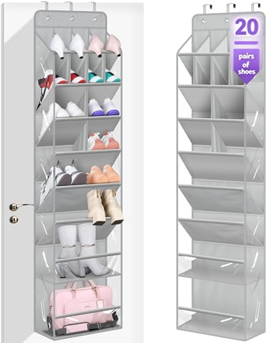 MISSLO Transparent Schuhregal Tür mit Großen Taschen Schuhaufbewahrung Hängend für Schrank Passend für 20 Paar Hängeorganizer Schuhe für Stiefel, Grau