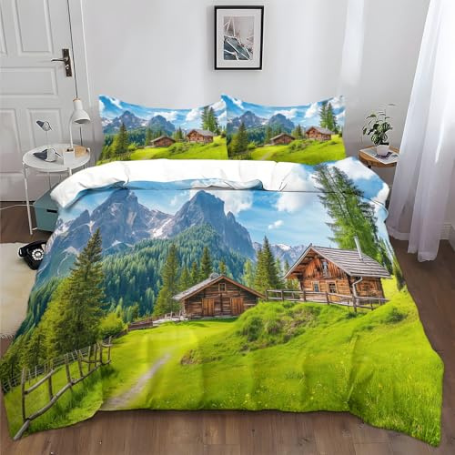 XCQHZYQ Bettwäsche 135x200 cm Italienische Alpenlandschaft 3D Effekt Bettwäsche Set Polyester Baumwolle Modern Bettbezug mit Reißverschluss und Kissenbezug 80x80cm