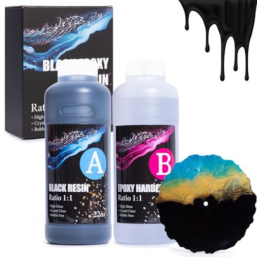 Frenshion 44OZ schwarzes Epoxidharz UV-Harz, Hochglanz, selbstnivellierend, 1:1 Volumenverhältnis, für Schmuckherstellung, Handwerksdekorationen, Gießen und Beschichtung