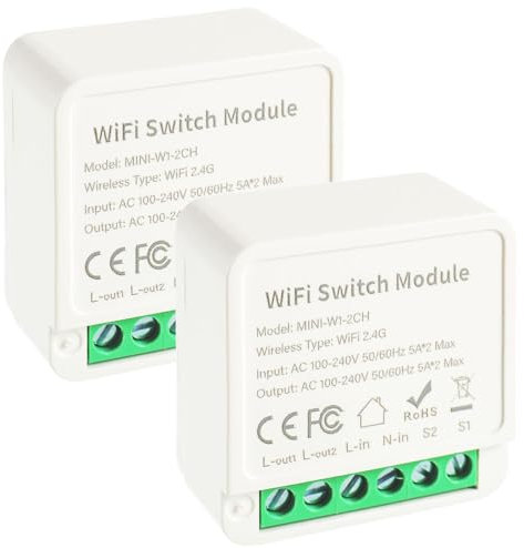 EPLZON 2 vía Módulo de interruptor de luz inteligente, mini interruptor WiFi DIY, Bricolaje AplicacióN Smart Tuya, compatible con Alexa y Google Assistant, Se requiere cable neutro (2 piezas)