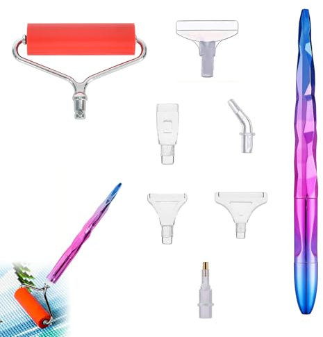 8 Pièces Kit de Stylos de Peinture Diamant 5D, Outil de Stylo à Pointe de Diamant en Plastique, Stylo de Diamond Painting avec Rouleau et Têtes de Stylo Rechange, pour Bricolage L'artisanat (Violet)