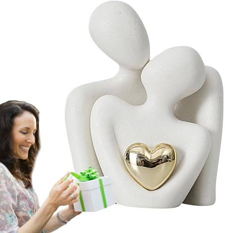 Figurine di coppia - Statue d'amore romantiche, sculture di coppia realizzate a mano | Elegante scultura moderna in ceramica Figura astratta romantica, figurine di coppia innamorata per l'anniversario