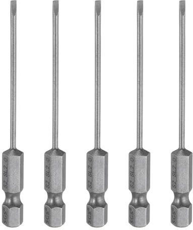 sourcing map 5pcs SL2 Magnetic Slotted Screwdriver Bits 2mm S2 Steel Flat Head Screwdriver Bit 1/4 Hex Shank Industrial Grade Screw Driver Drill Bits 3 Long for Remove Fastening Screws