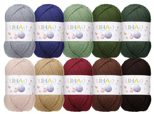 LIHAO 10x50g Häkelgarn Set Wolle zum Stricken Häkeln Acryl Garn Stricken Handstrickgarn Acrylgarn Strickwolle für Doppelt Kunsthandwerk