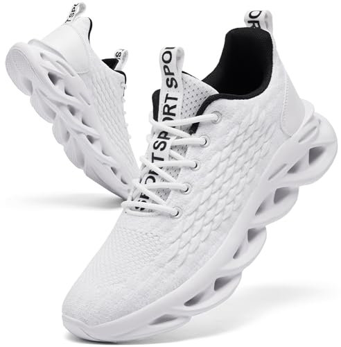 TIANZEBEN Herren Schuhe Turnschuhe Sportschuhe Laufschuhe Running Tennis Walkingschuhe Fitnessstudio Sneaker Freizeit Fashion Leichtgewichts Atmungsaktiv Weiß 41