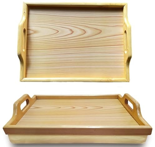 Natural Wooden Theme Lap Tray With Cushion Bean Bag Wood Design With Carrying Handles, Breakfast, Dinner, Laptop, TV, Food, Compact Lightweight, Easy Serving Tray