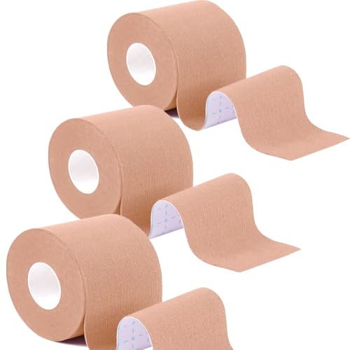 Clooflar Tape Kinesiologico,3 Rotolo Tape Sportivo 5m x 5cm Kinesio Taping,Beige Impermeabile ed Elastico Nastro Kinesiologico