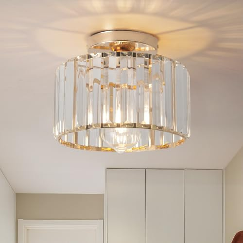 Hudi Fyier Modern Crystals Ceiling Lighting Fixtures, Gold Small Ceiling Lamp, Semi Flush Mount Ceiling Light for Kitchen Hallway Dining Rooms Living Rooms