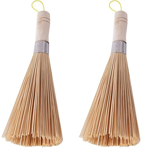 Ipetboom Wok Brush 2 Pack Kitchen Brush for Cleaning Pots Pans Dishes and Cutting Boards Natural Pot Scrubber with Comfortable Non-Slip Handle Sturdy Bristles for Everyday Cleaning