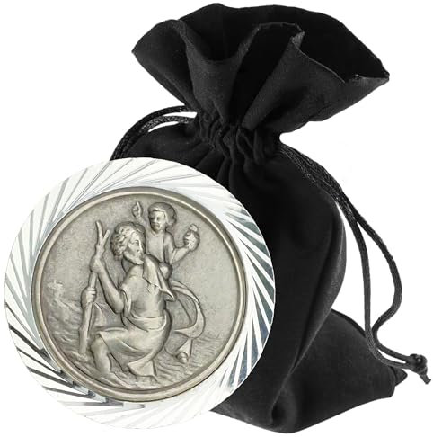 LUNEXUS Christopherus Auto Magnet Ø3,5 cm - Heiliger Christophorus Plakette - gesegnet - Schutzpatron Autofahrer - Facettenschliff Silberrand - Schutzengel Auto Magnet - Auto Glücksbringer