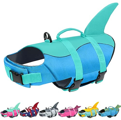 Malier Hunde-Schwimmweste, Ripstop-Schwimmweste für Hunde mit hohem Auftrieb für Bootsschwimmen, hohe Sichtbarkeit für Hai Welpen (Blau, XXL)