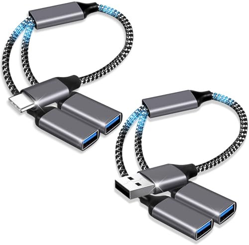 Evavii USB Splitter Y Kabel & USB C Splitter, USB 2.0 Verteiler Doppel Stecker Nabe Netzkabel Verlängerung für Übertragung und Laden, Multi Port Hub für Laptop,Mac,iPad Air,Auto,Xbox One,PS5,TV