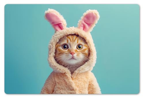 KitchenYeah© Platzsets Abwaschbar 6er Set 45x30 cm Tischsets Platzdecken Platzset Tischset Esstisch Tischuntersetzer Unterlagen rutschfest Osterhase - Katze - Kostüm