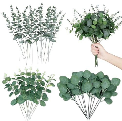 EnixwH 30 Künstliche Eukalyptus Deko Pflanzen, Eukalyptus Pflanze, Künstliche Zweige Blätter Deko Kunst Dekozweige Eucalyptus Blätter Kunstpflanzen Grün Gefälschte für Hochzeit Party